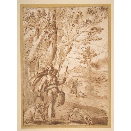 Public Domain Images MET372635 The Goddess Diana With Her Hounds Standing In A Landscape Poster Print By Agostino Tassi; Italian Ponzano Romano Ca. 15